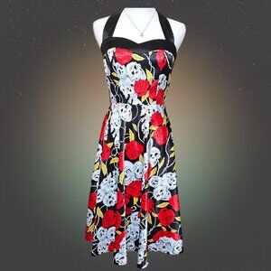 Womens Gothic Skull Rose Print Halter Corset Fit & Flare Dress Size Medium - NWT